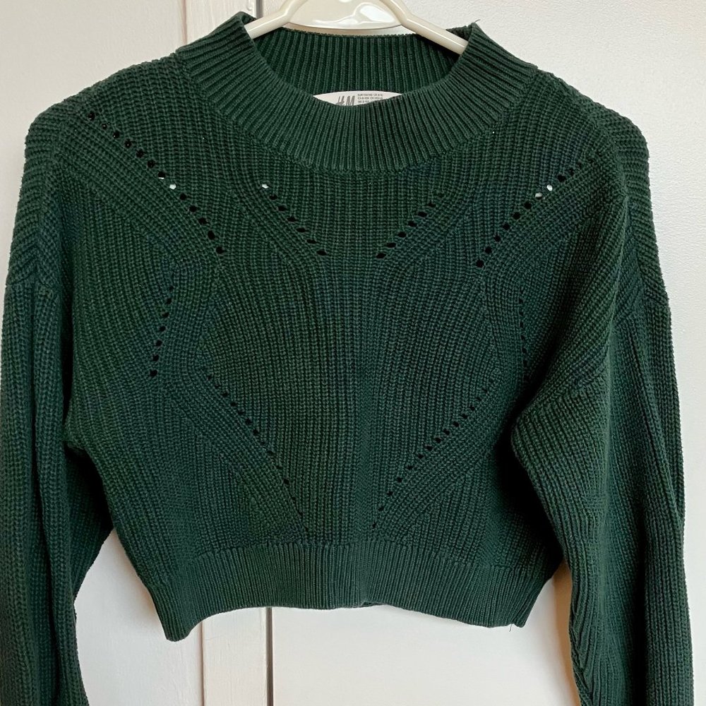 H&M Girl's Crop Sweater, Forest Green